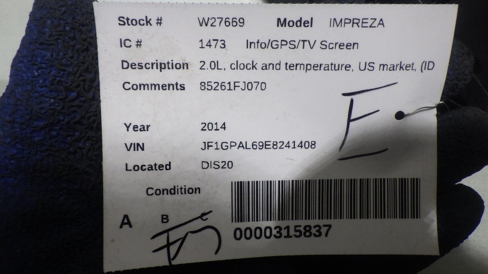 14 SUBARU IMPREZA Info Screen 85261FJ070