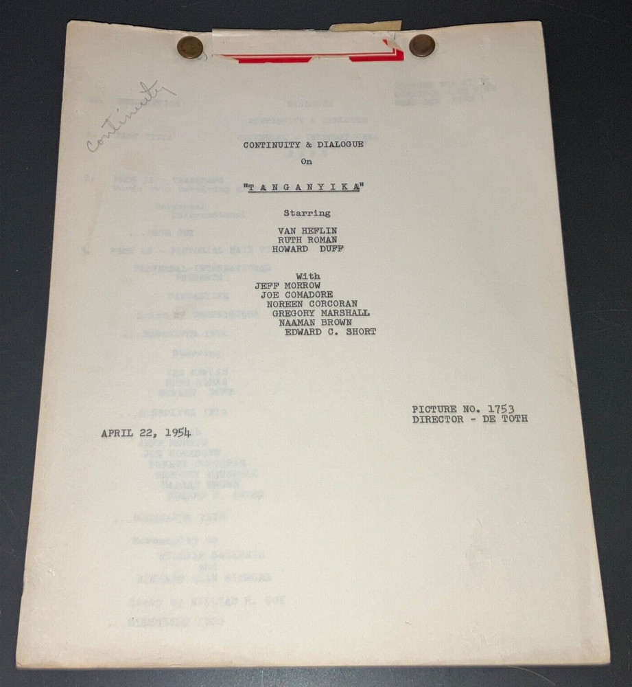 TANGANYIKA (4/22/54) Orig. UNIVERSAL FILES Continuity & Dialogue Script + COA!