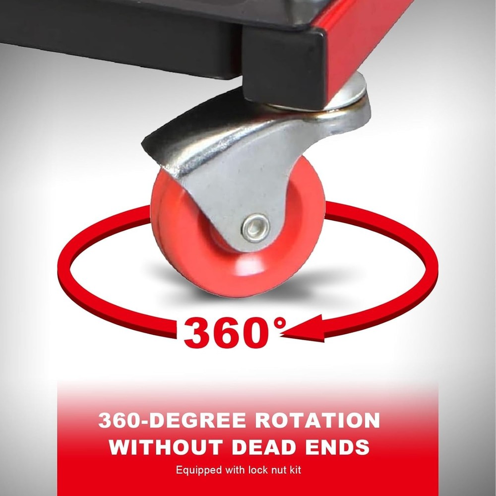 Comfortable Red Rolling Garage Stool: 250 lbs Capacity with Tool Storage Tray