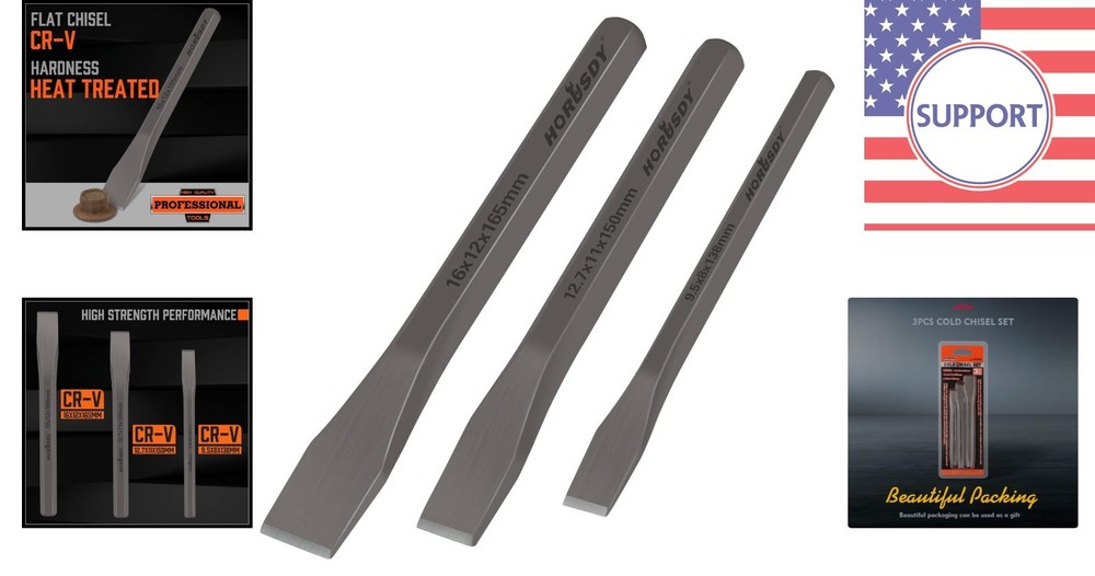 Heavy-Duty 3 Piece Cold Chisel Set - Ideal for Metalworking & Masonry Projects