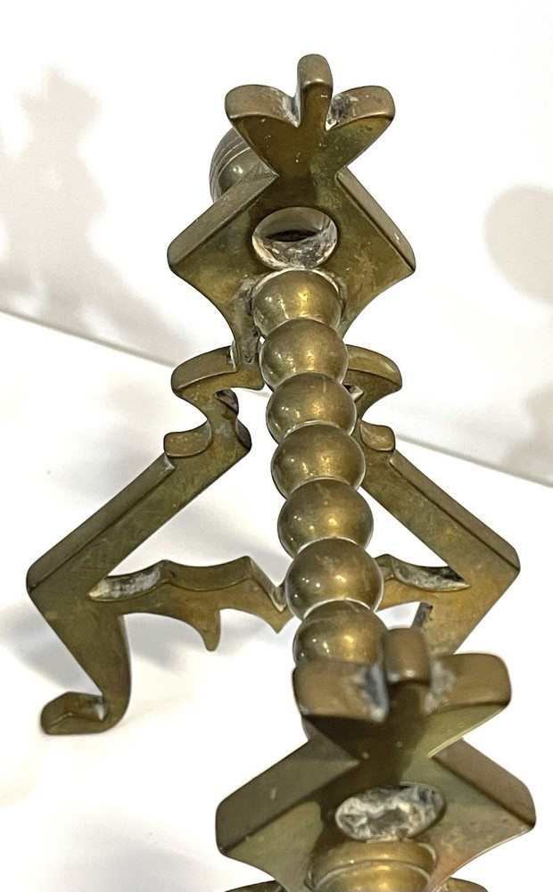 Antique Solid Brass Pair Of Fireplace Fire Dogs