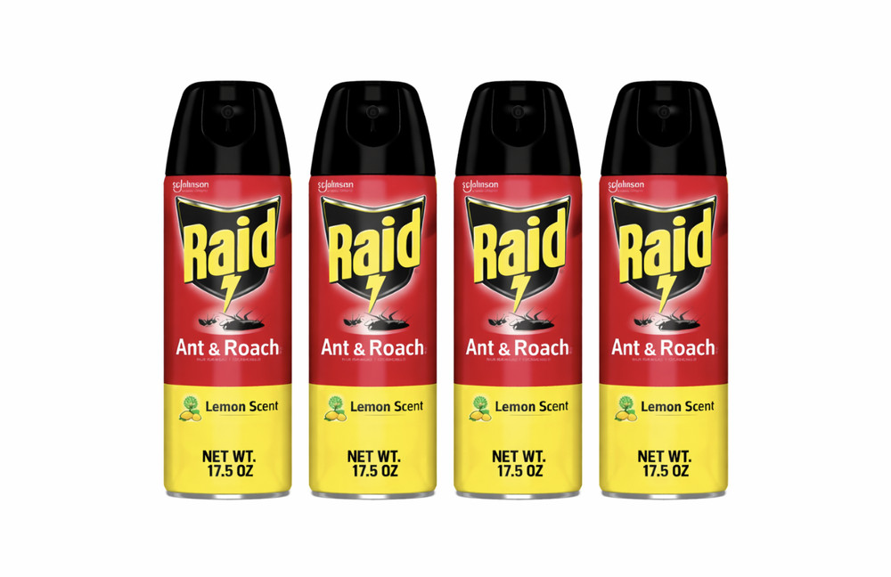 RAID ANT & ROACH KILLER (4-PACK!) Lemon Scent Spray Cans - 17.5 Oz. EA!