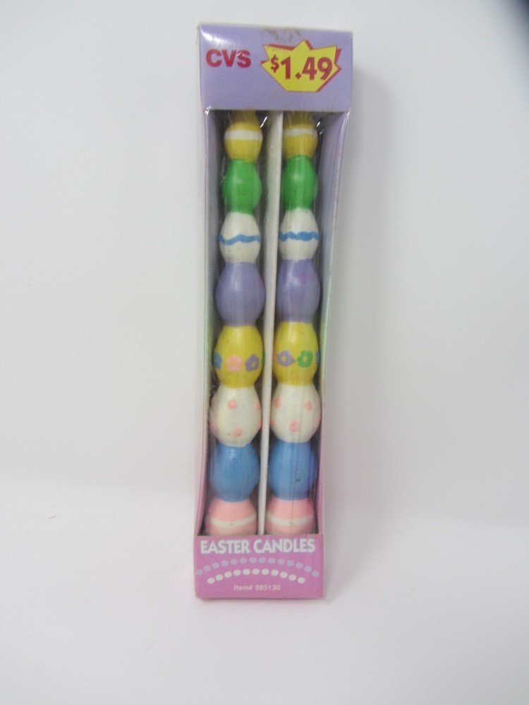 Vintage Easter Egg Candles Pair 10" Taper Pillar Easter Holiday Decor NIB CVS