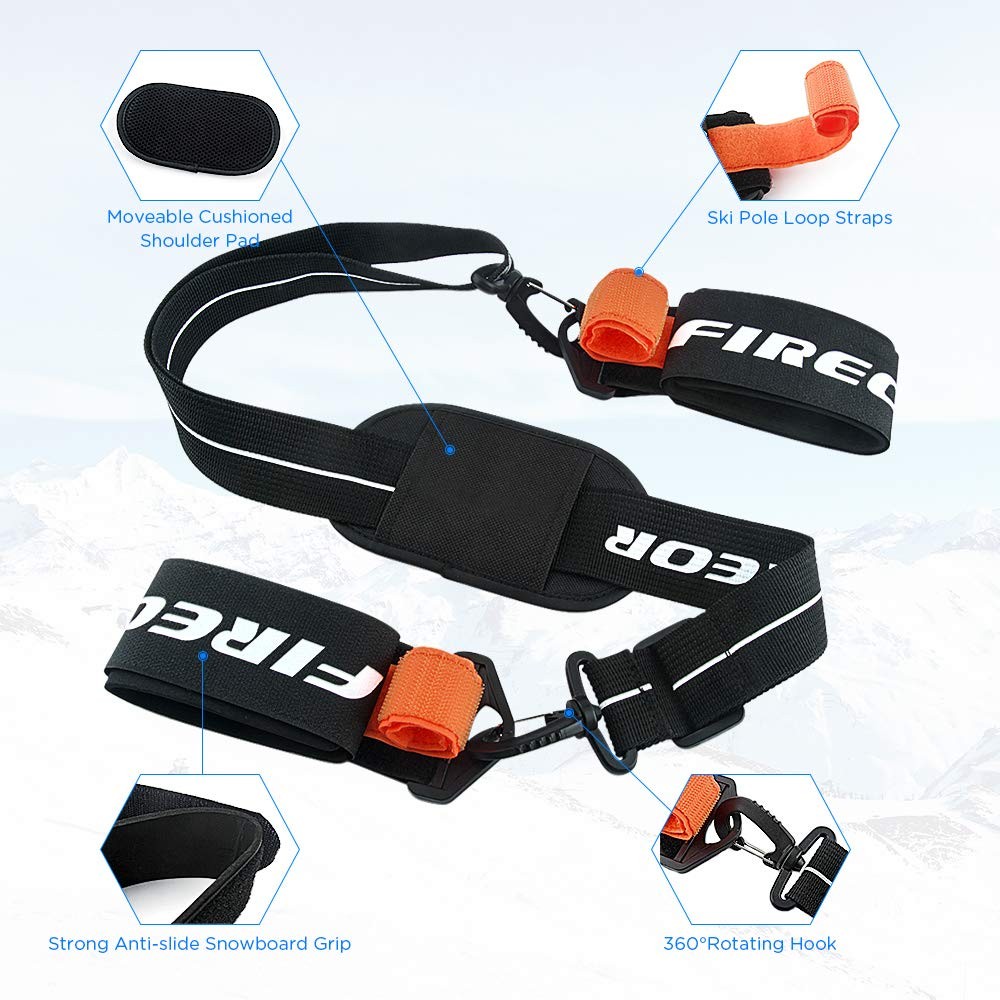 FIREOR Ski Carrier Strap, Snowboard, Pole and Boot Carry One Size, Multi