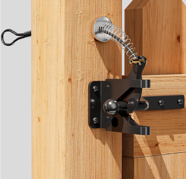 Self Locking Fence Gate Latch | Steel Post Mount w/ Cable Pull Spring Kit