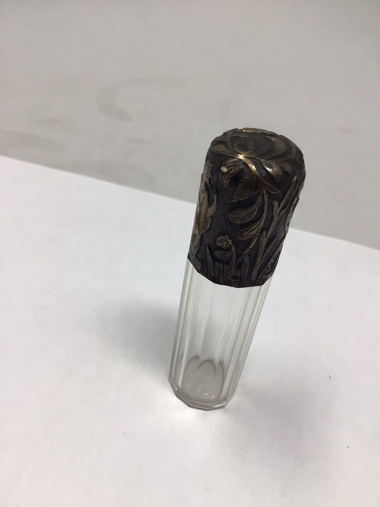 Vintage Sterling Silver Cap Perfume Bottle Glass