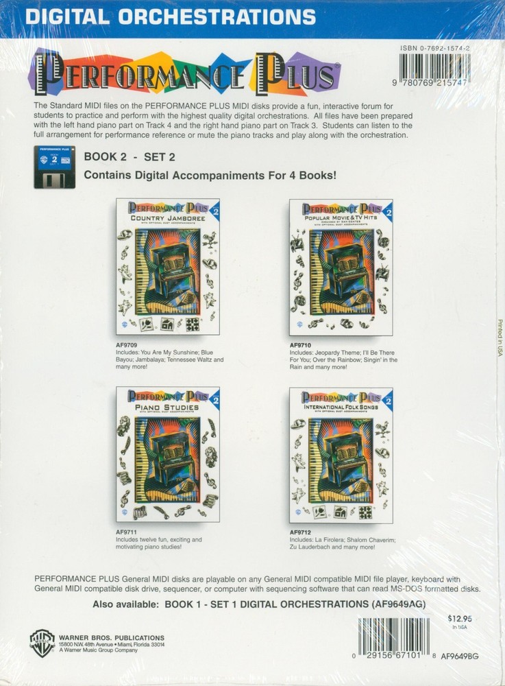 Performance Plus Book 2 Set 2 Digital Accompaniment Midi Disk Piano Movie TV
