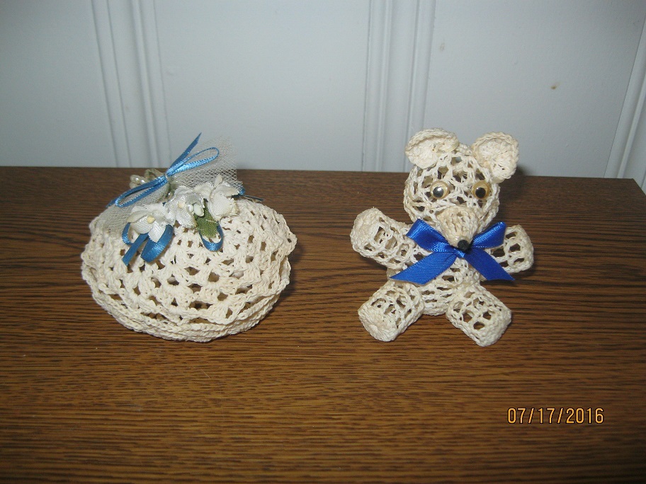 Crochet and Starched Ivory Bear and Egg