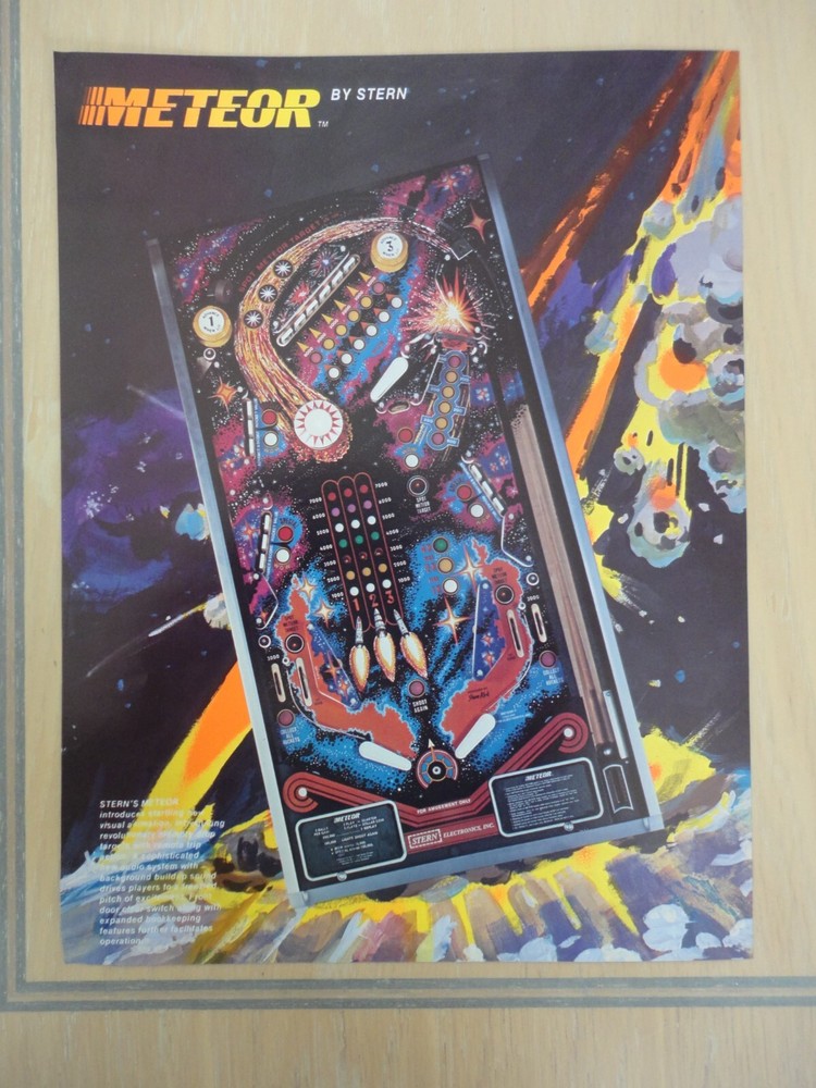 Meteor Pinball Machine 2 Page Original Magazine Pull Out Advertisement