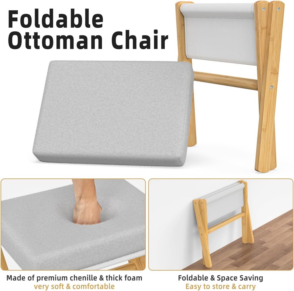 Foldable Footstool Ottoman, Modern Footrest, Makeup Vanity Stool