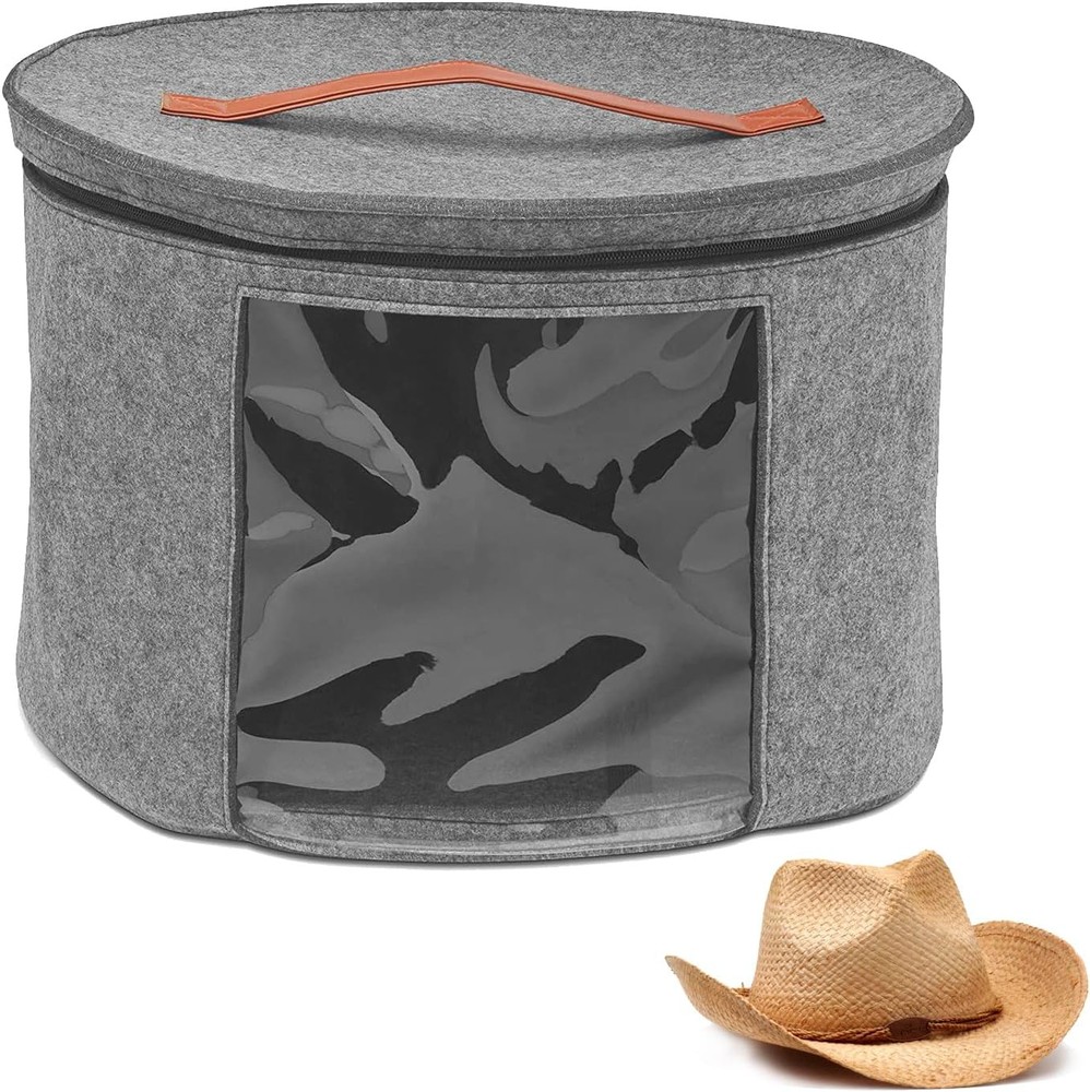 DYOUen Hat Boxes Hat Storage Box Felt Round Hat Box Foldable with Carry Handle