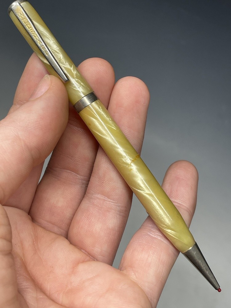 Vintage 20th C. Welsharp Marbleized White Mechanical Pencil Red Drafting Tool