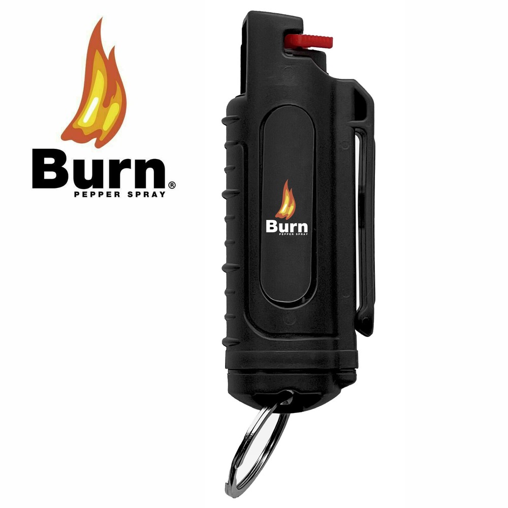 BURN Pepper Spray Keychain 1/2oz Self Defense Quick Release Security Case Black