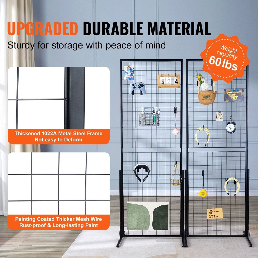 Metal Wire Grid Display Tower 2PCS 24.3x67.6in Foldable 60lb Support