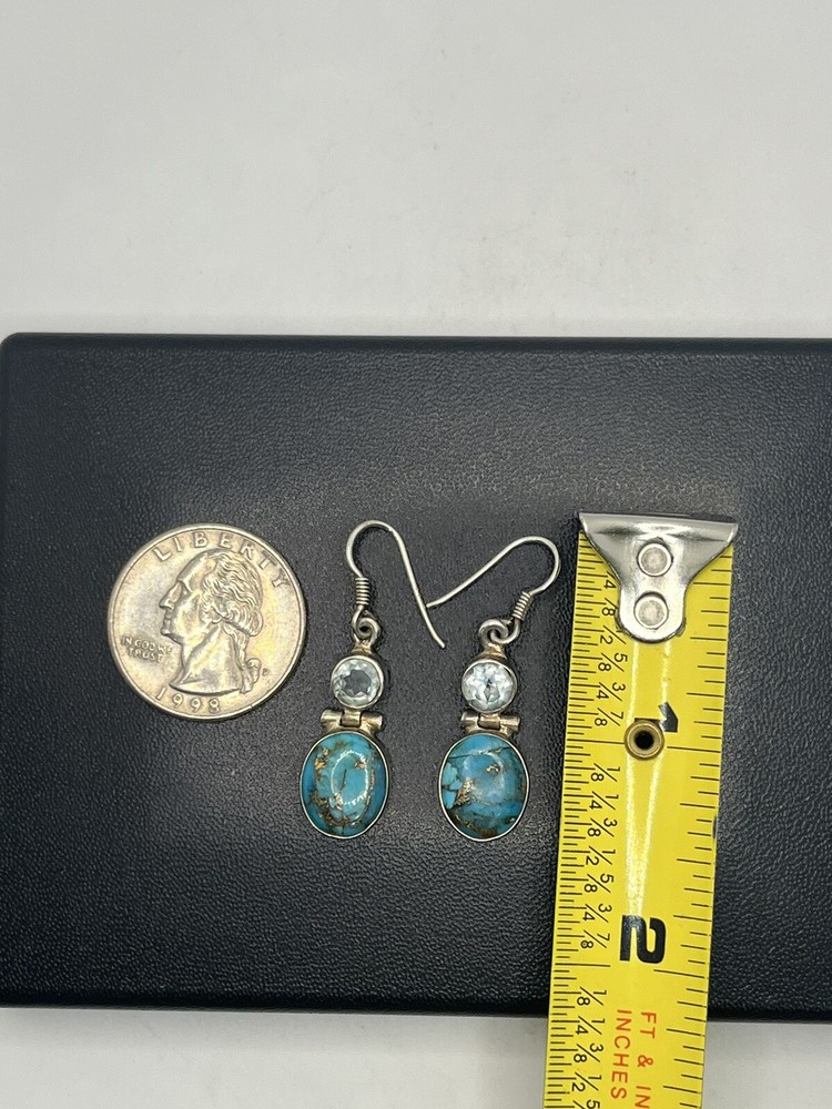 Sterling silver India turquoise blue cz stone dangle earrings