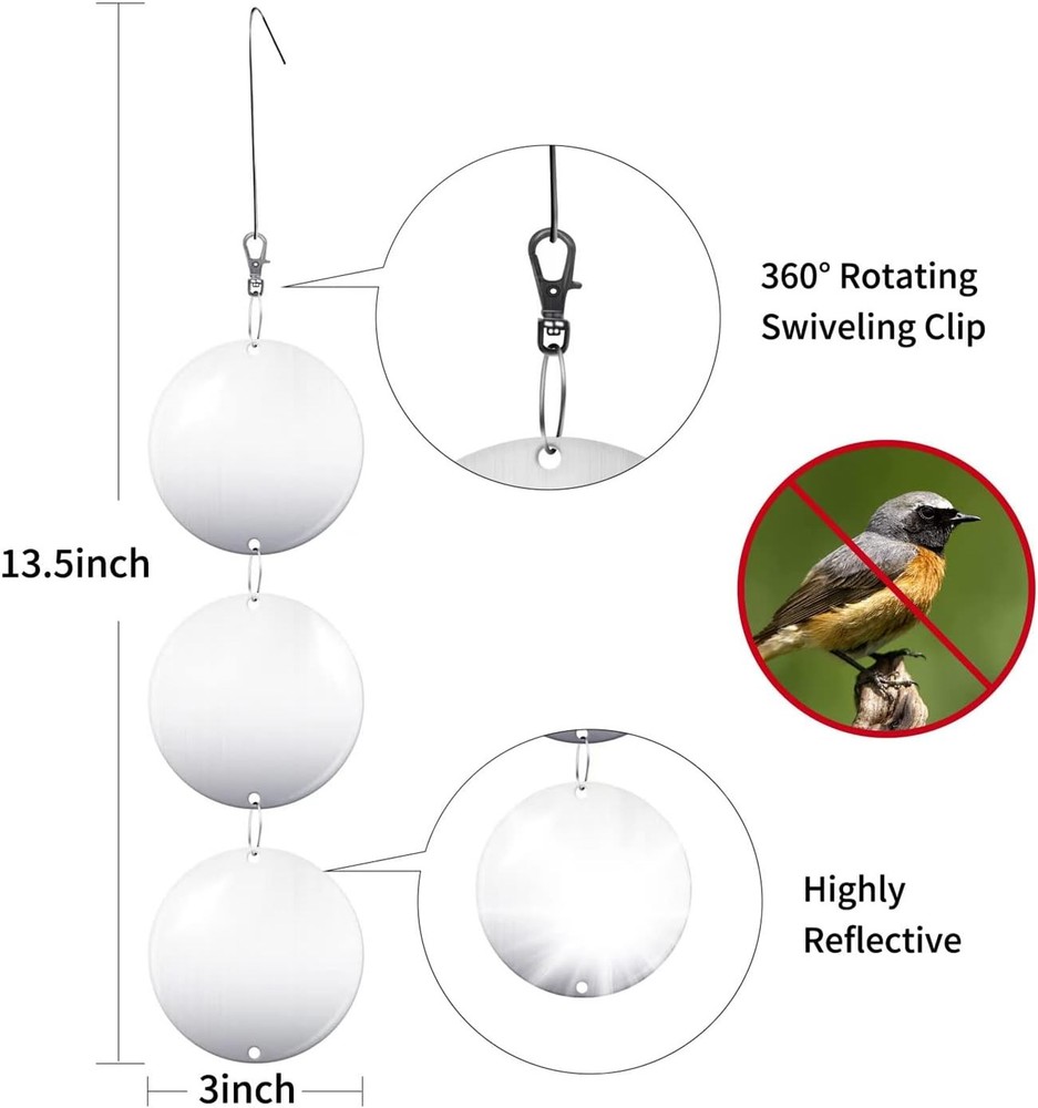 Reflective Bird Scare Discs Set, 24PCS Large Double-Sided Bird Deterrents for Ou