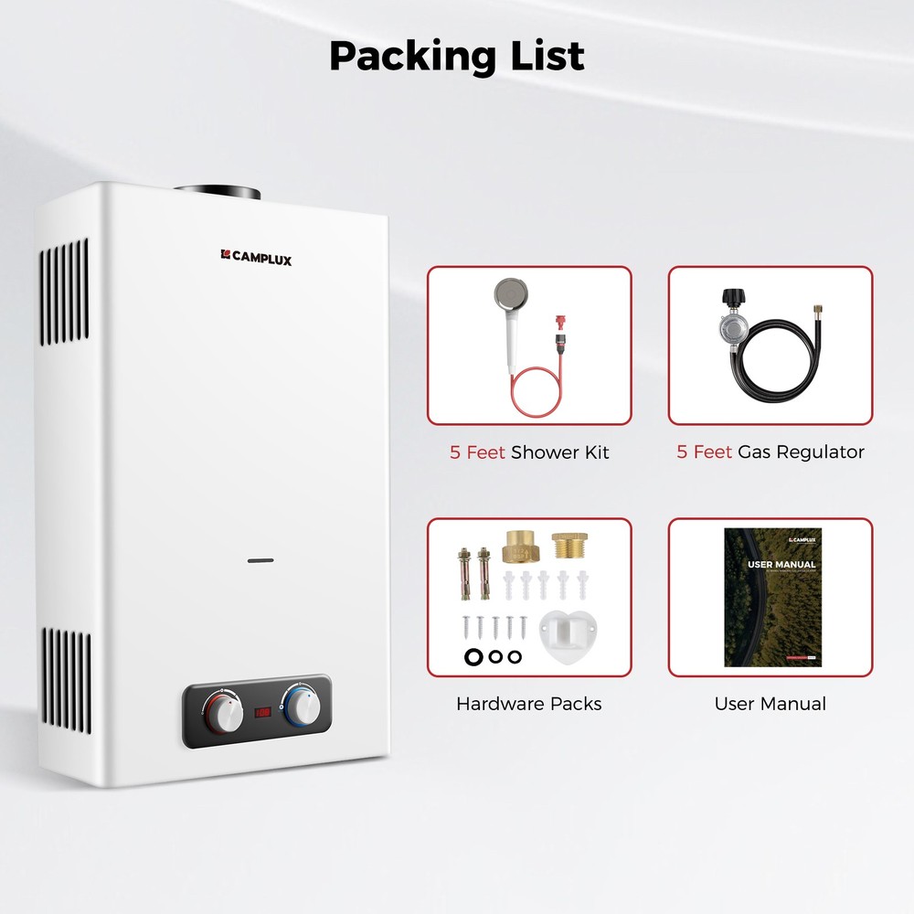 CAMPLUX 16L Tankless Propane Water Heater Outdoor, for Camping, Off Grid, Cabins