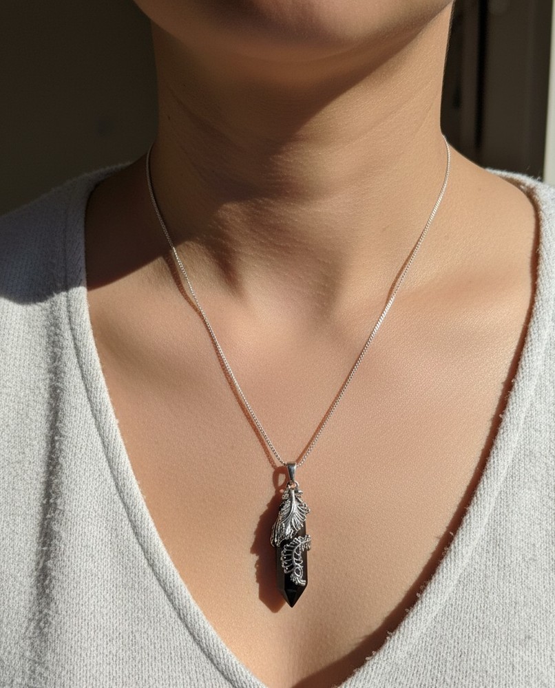 Black Obsidian Feather Bullet Necklace – Protection • Grounding • Strength