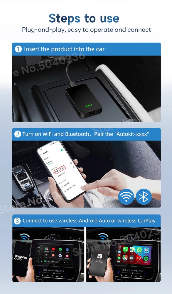 Mini Android Auto Wired Wireless Adapter Navigation Box 5G WiFi Auto-connect