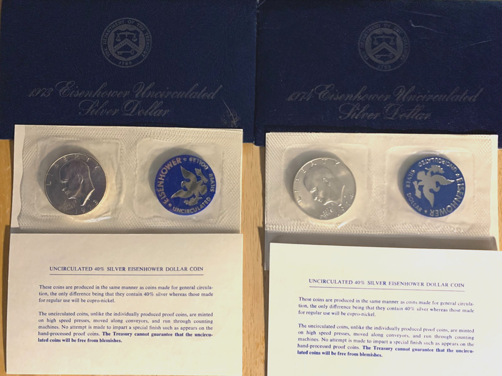 1973 & 1974 40 % Silver Uncirculated Eisenhower Blue Packs