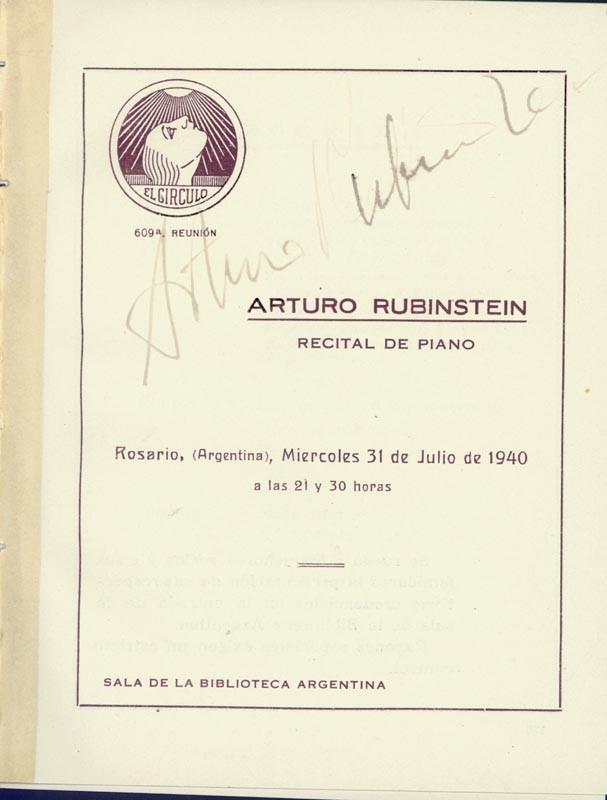 ARTHUR RUBINSTEIN - PROGRAM SIGNED 07/31/1940 WITH CO-SIGNERS