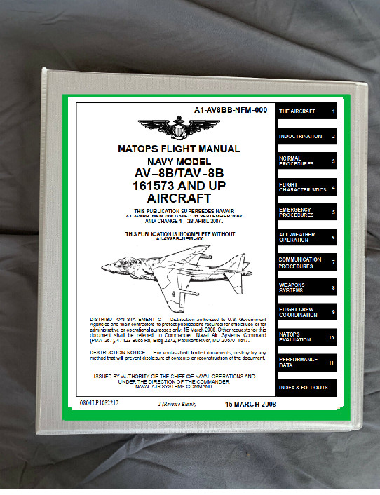 AV-8 Harrier  Plane Operating flight manual manual printed & binder