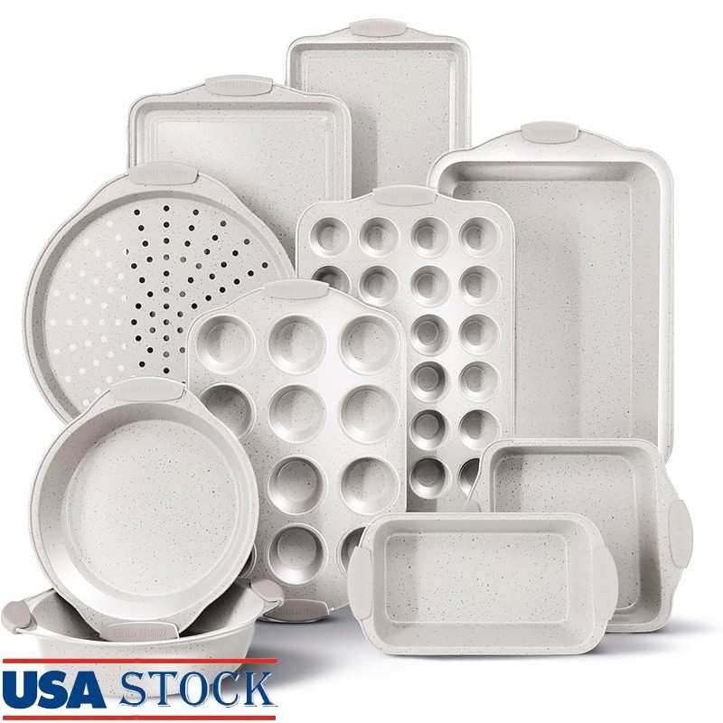 10 Piece Heavy Duty Nonstick Bakeware Set Stackable Nesting Silicone Handles New