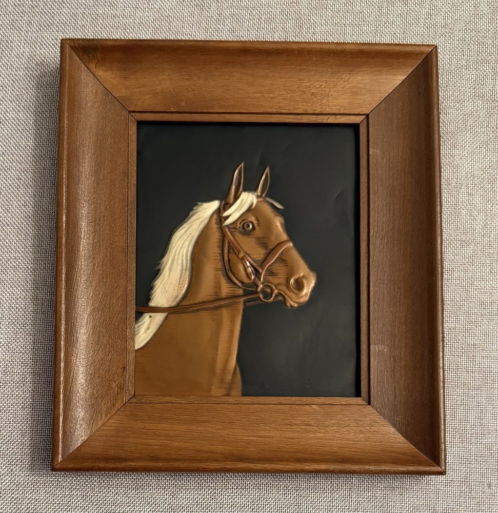 Vintage Framed R. Dehl Coppercraft Horse Side Profile