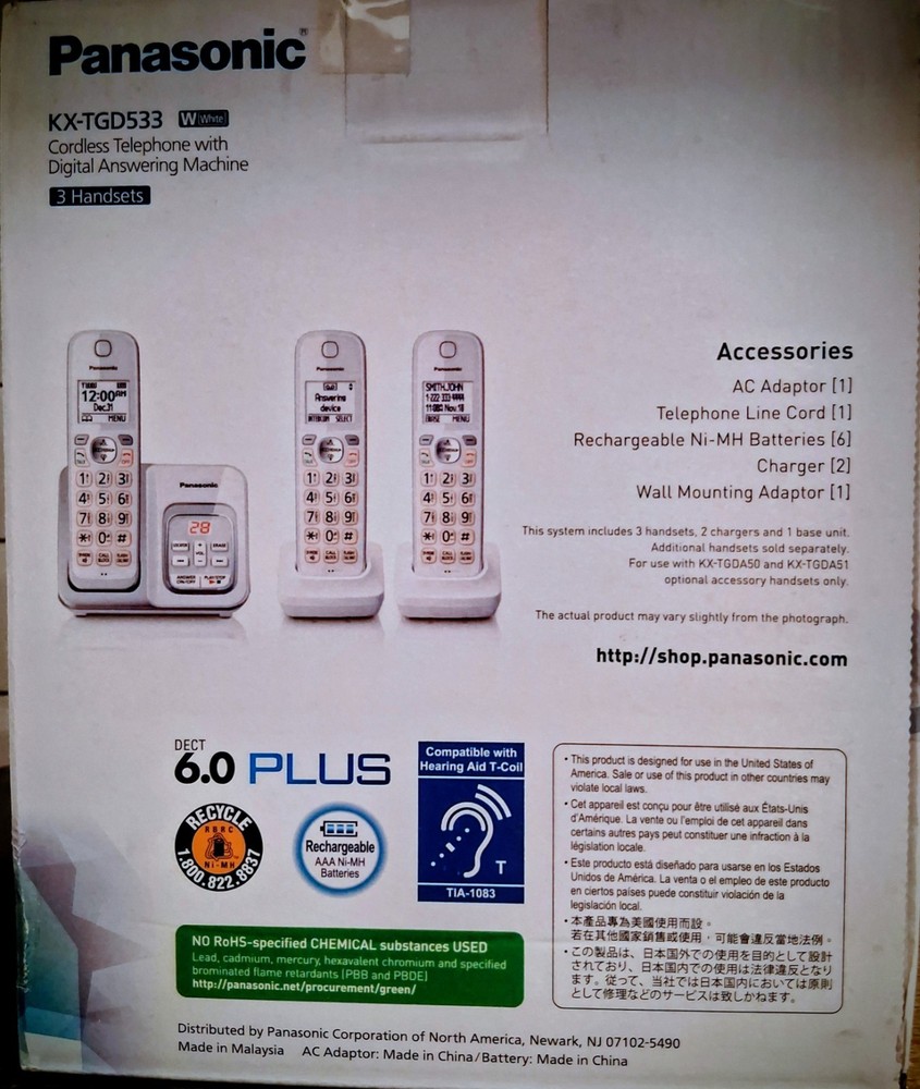 Panasonic Cordless Digital Phone System with Answering Machine 3 Handsets