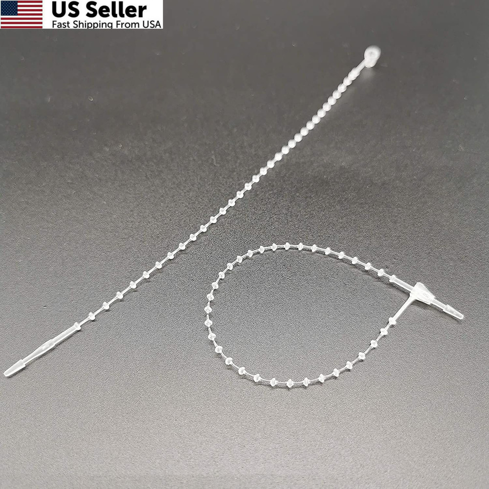1000pcs 5" Snap Lock Pin Security Beaded Loop Tag Fastener Plastic Tie White Set