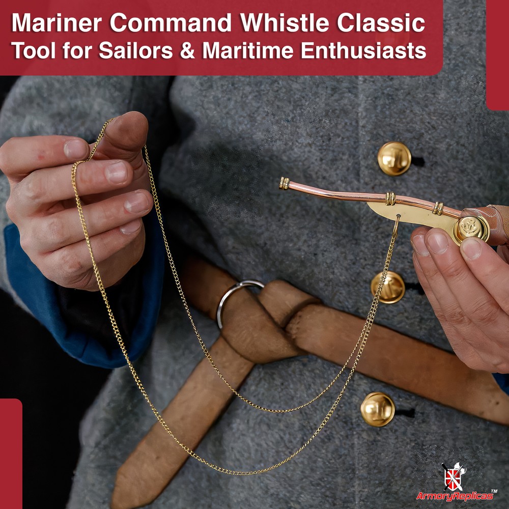 Handmade Maritime Bosun’s Nautical Mariner Command Naval Survival Whistle+Chain