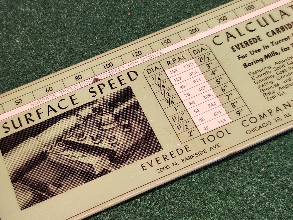Vintage EVEREDE TOOL COMPANY Surface Speed Calculator - Nice!
