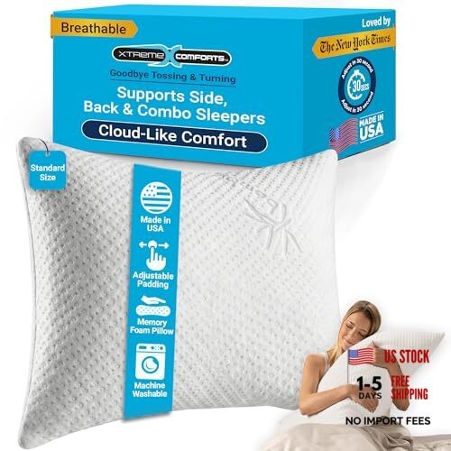 Bed Pillow for Sleeping | Shredded Memory Foam Pillows Adjustable Standard