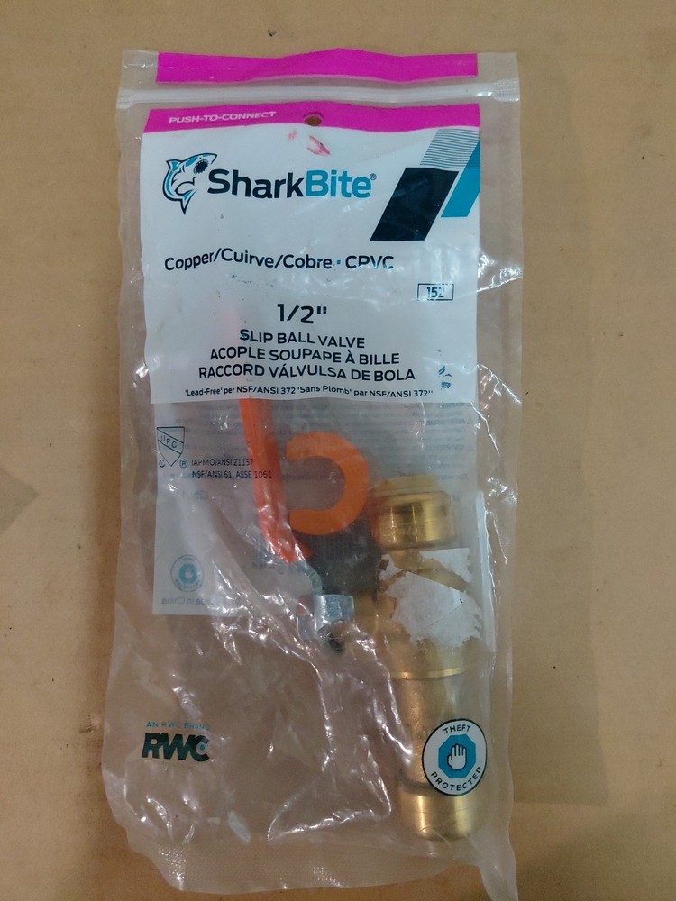Sharkbite 1/2'' X 1/2'' Brass Push Fit Ball Valve