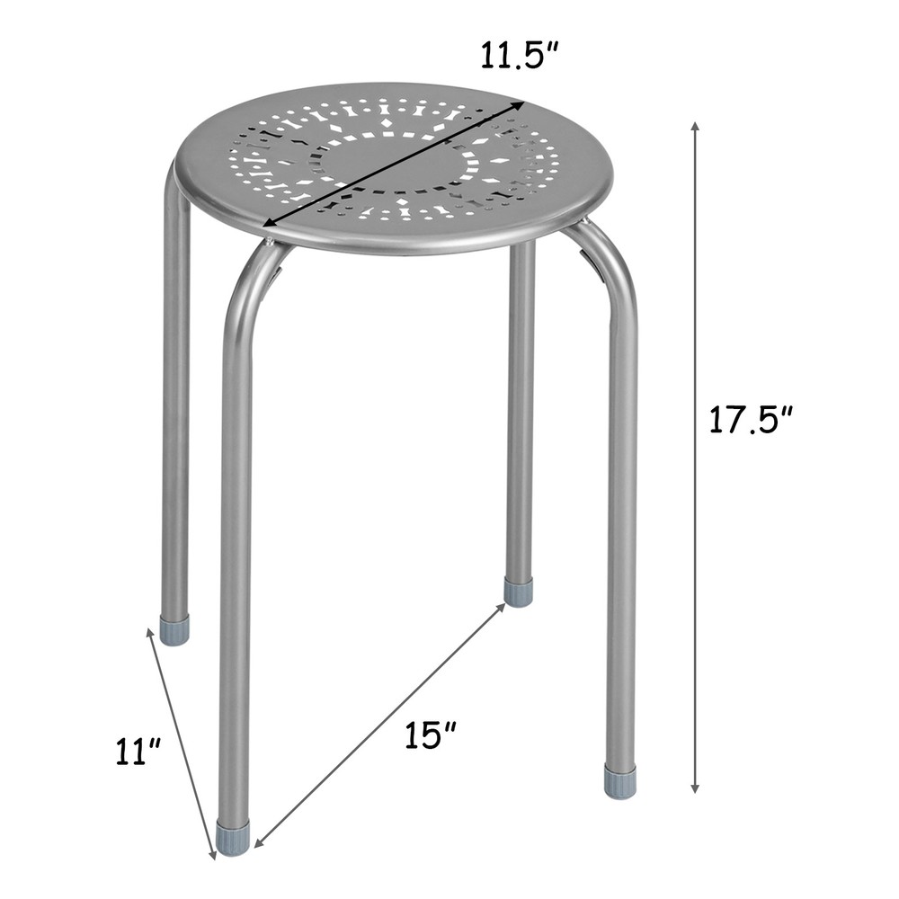 6PCS Stackable Metal Stool Set Daisy Backless Round Top Kitchen Grey