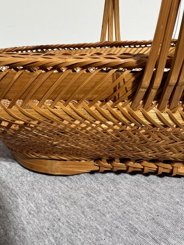 Wicker Wood Trug Basket Medium 15x10x10in Rectangular Country Handle Brown