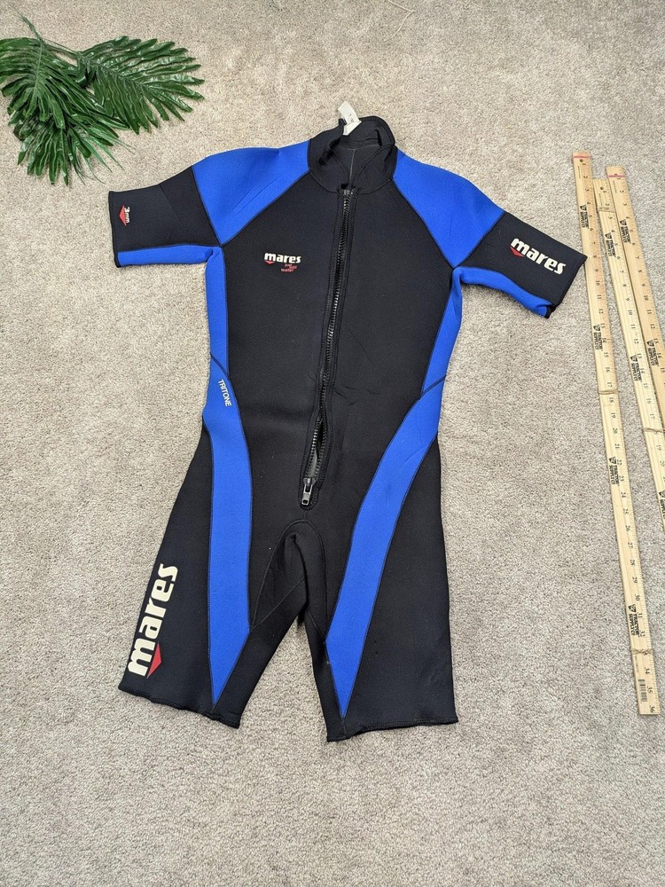 Mares Tritone Shorty Wetsuit Mens 4 3mm Black Blue Front Zip Dive Scuba