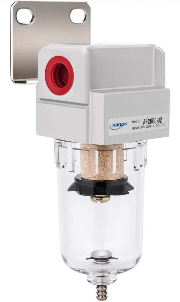 1/4" NPT Compressed Air Line Filter, 5 Micron Brass Element, Poly Bowl