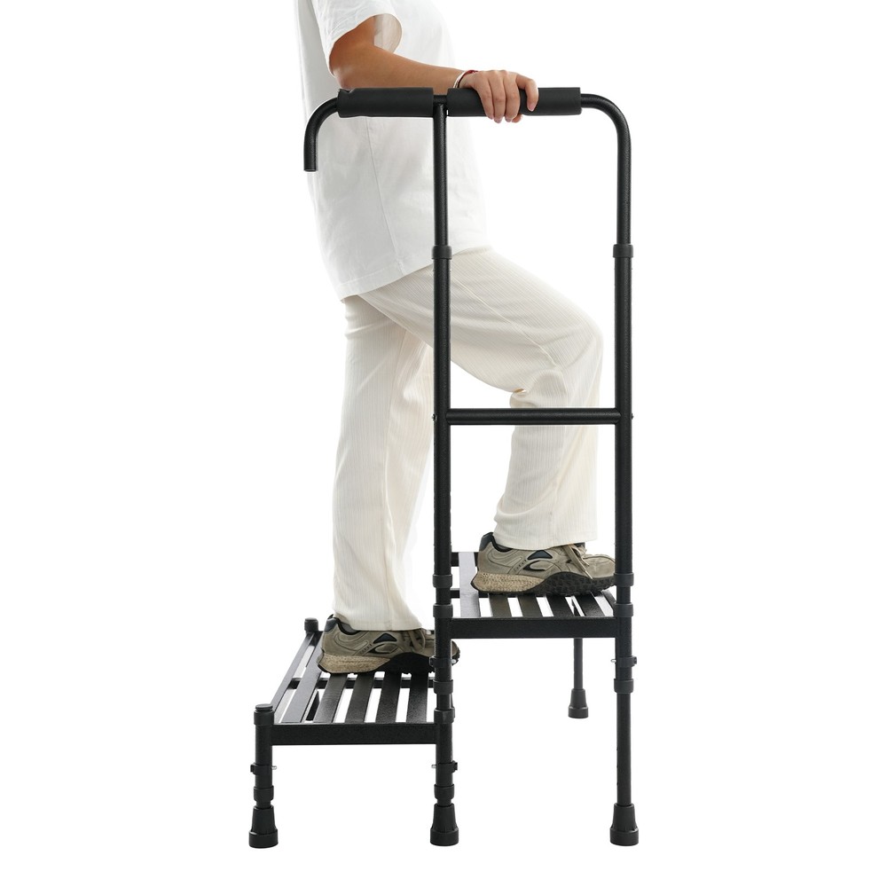 2-Step Stool with Handle, Black Floor Standing Metal Stepping Stool New