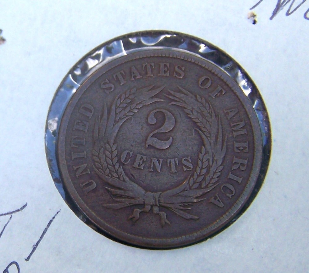 1868 TWO CENT COIN WITH ERROR (LARGE DIE CRACK @ DATE ) VERY NICE CONDITION