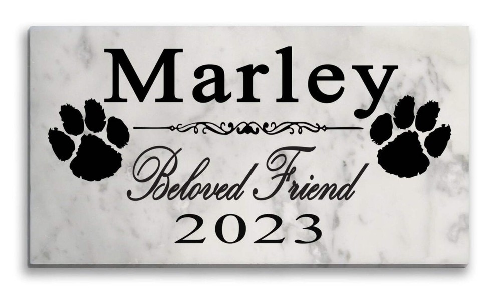 Dog Memorial Stone - Beloved Friend - Personalized Solid Marble Plaque