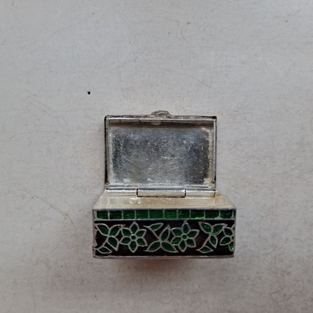 Vintage Sterling Silver Enamel Pill Box