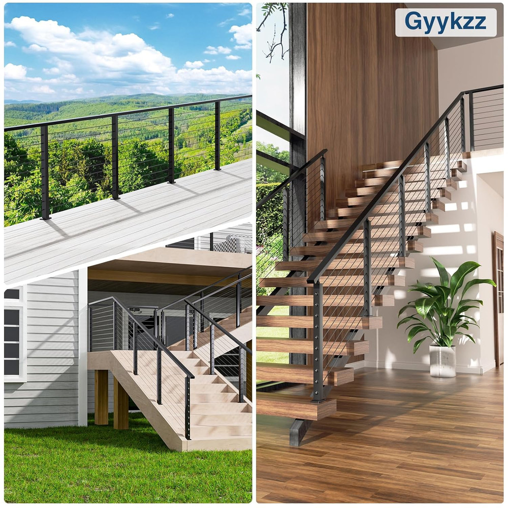 6FT Stainless Steel T304 Handrail Black, 3 Pack Rectangular Cable Railing Handra