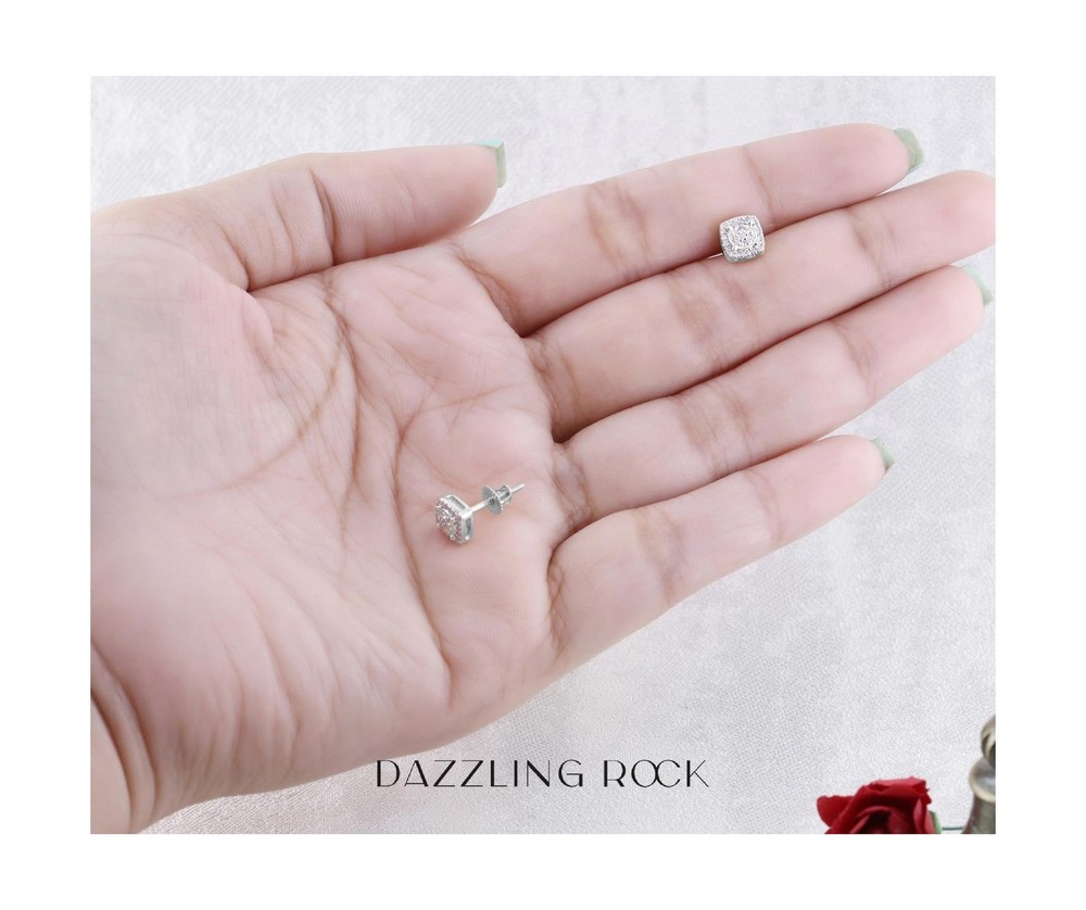 Dazzlingrock Collection 0.20 Carat Round White Diamond Cushion Cluster Stud E...