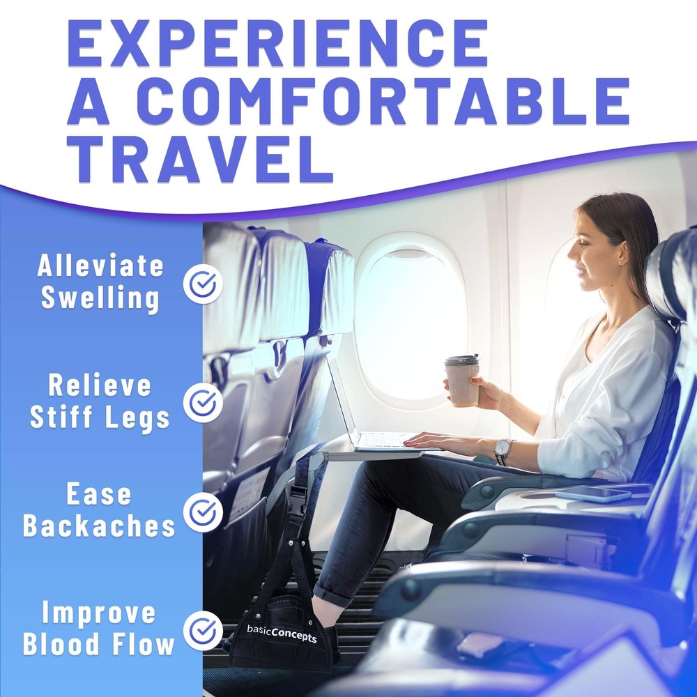 BASIC CONCEPTS Airplane Foot Hammock for Plane Travel 1 pack, Black