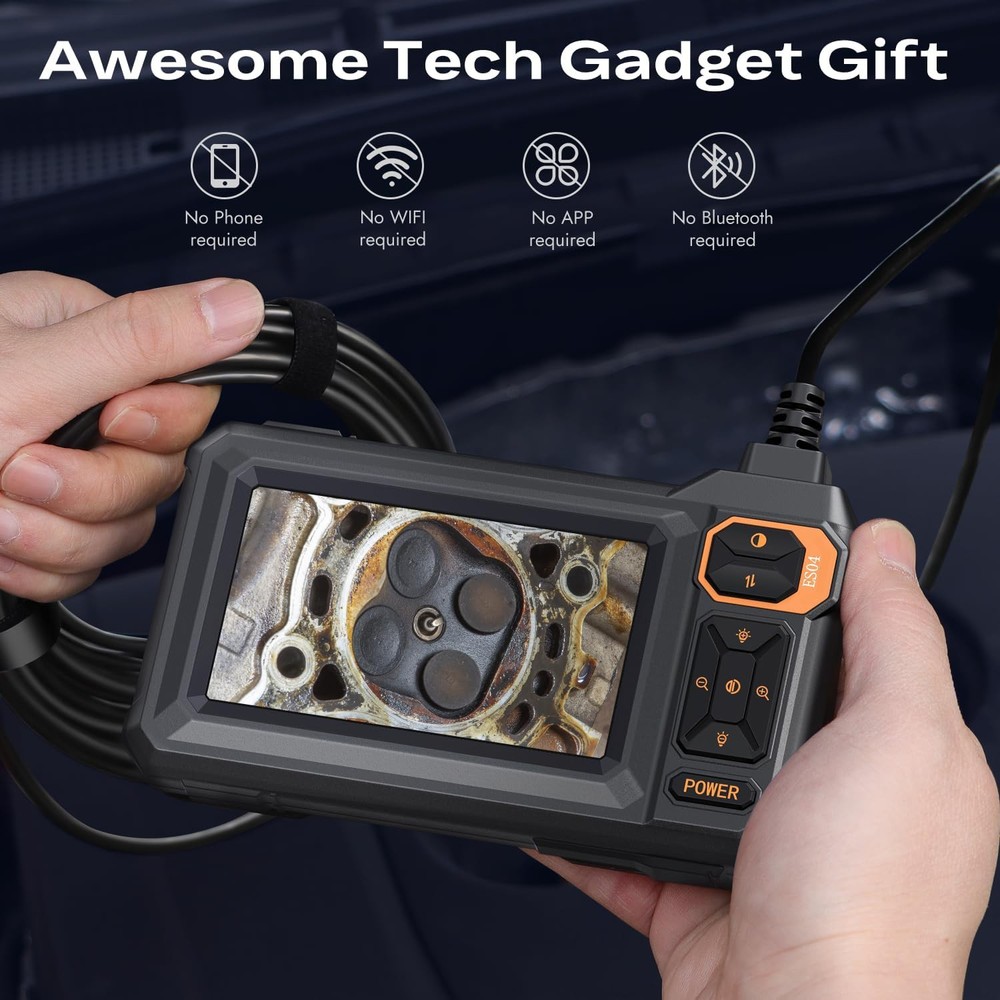 Endoscope Camera with Light, Borescope Camera with 4.3" IPS IP67 Screen Black