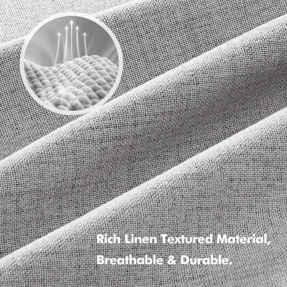 100% Blackout Linen Curtains Greyish White Solid Decor Thermal Insulation