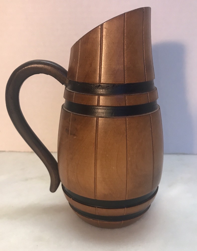 Wood Pitcher Vase Metal Liner Insert Applied Berries Leaf 7.25”