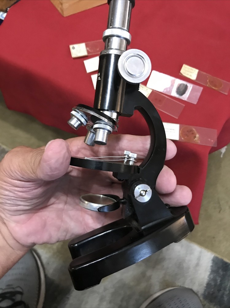 Vintage Precision Optical Co. Microscope model 300 P With Box & Slides Wow Nice