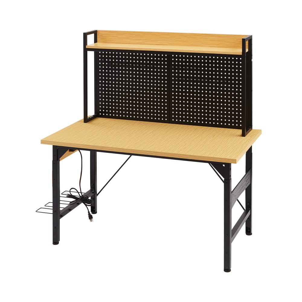 48'' Adjustable Workbench 1600lb Capacity W/Pegboard/Wheels/AC-USB Garage